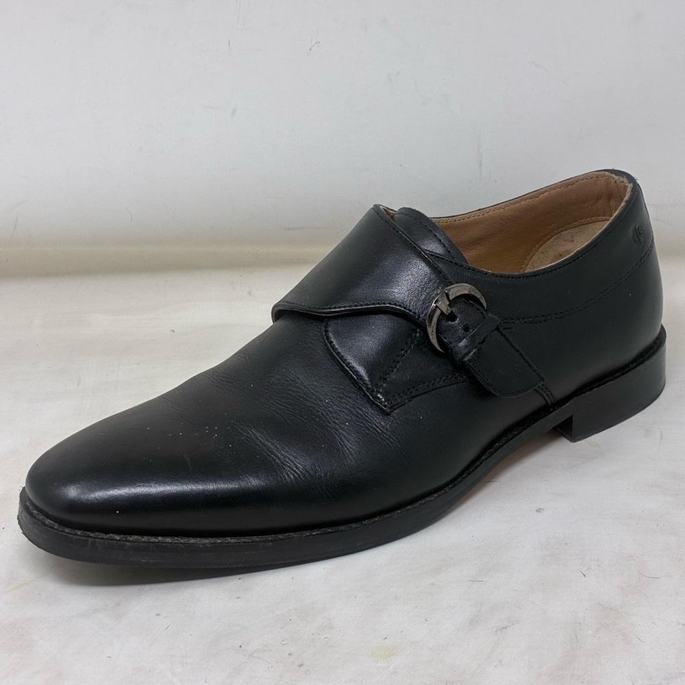 Sterling Sewn Black Leather Men's Monk Strap Shoes